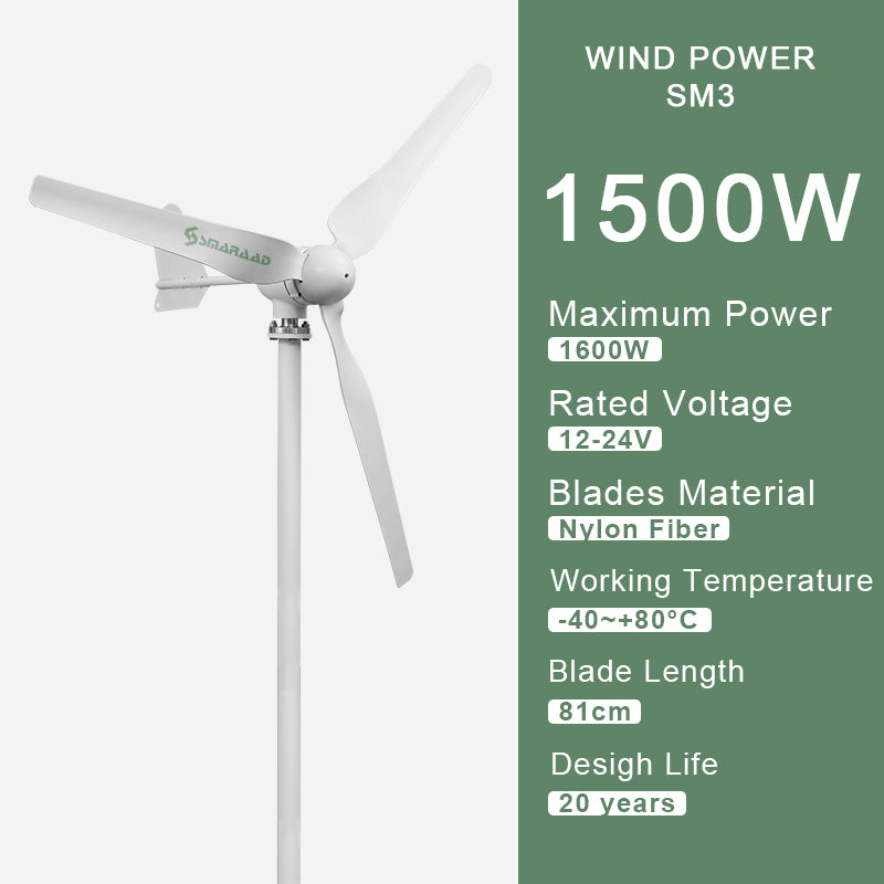 Smaraad SM3 1500W 12V 24V 48V Renewable Energy Wind Turbine Generator turbines