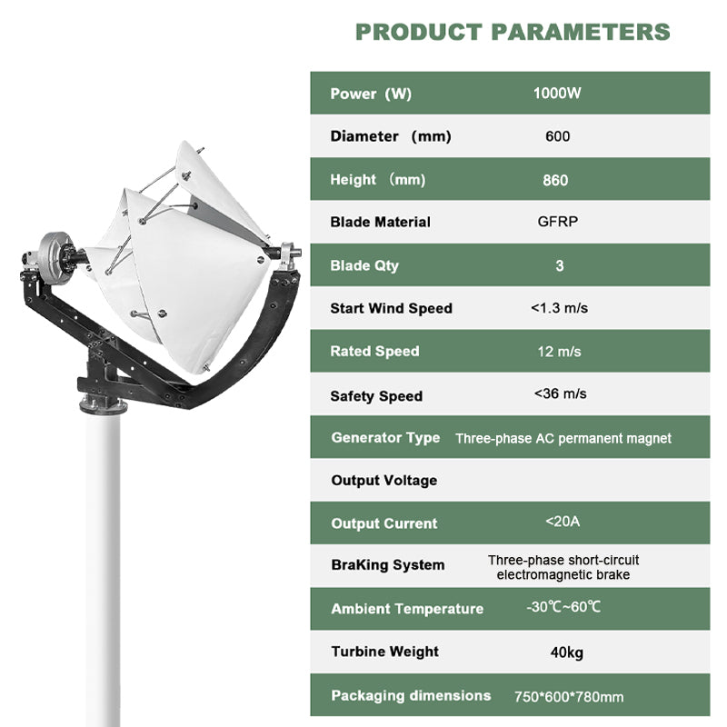 Smaraad SS 1000W Horizontal Style Wind Turbine Generator - 12V/24V/48V, High Efficiency,Helix Design for Home, Garden & Off-Grid Use