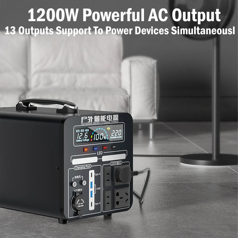 200-240V 1200W Solar Generator 330000mAh 1320Wh Portable Power Station Pure Sine Wave for Home Car Refrigerator Drone Laptops