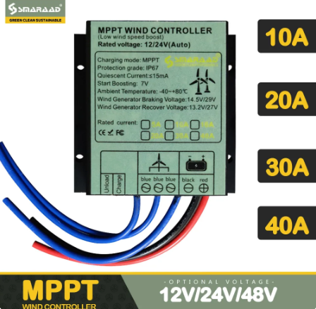 MPPT Wind Controller 100-1000W 12v/24v Auto Matching 48V 10A-40A Wind Turbine Generator Wind Charge Controller Waterproof IP68