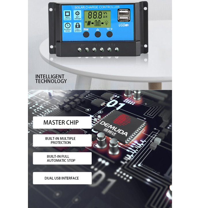 Controller 60A / 50A / 40A / 30A / 20A / 10A 12V 24V automatic solar charging controller PWM controller dual USB support mobile