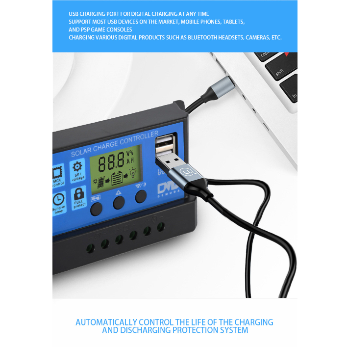 Controller 60A / 50A / 40A / 30A / 20A / 10A 12V 24V automatic solar charging controller PWM controller dual USB support mobile