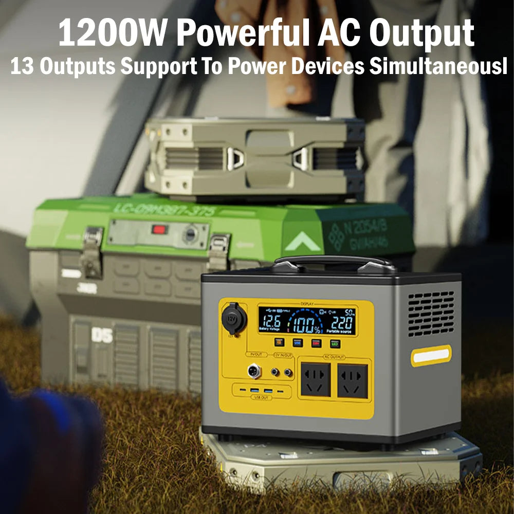 220V - 240V 1320Wh Power Station Protable Power Bank 1200W 450000mAh Lifepo4 Battery With EU Plug Fast Charging Solar Generator