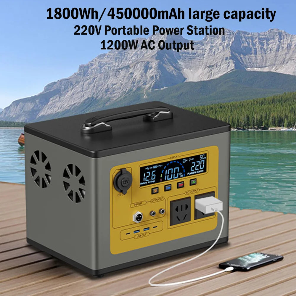 220V - 240V 1320Wh Power Station Protable Power Bank 1200W 450000mAh Lifepo4 Battery With EU Plug Fast Charging Solar Generator