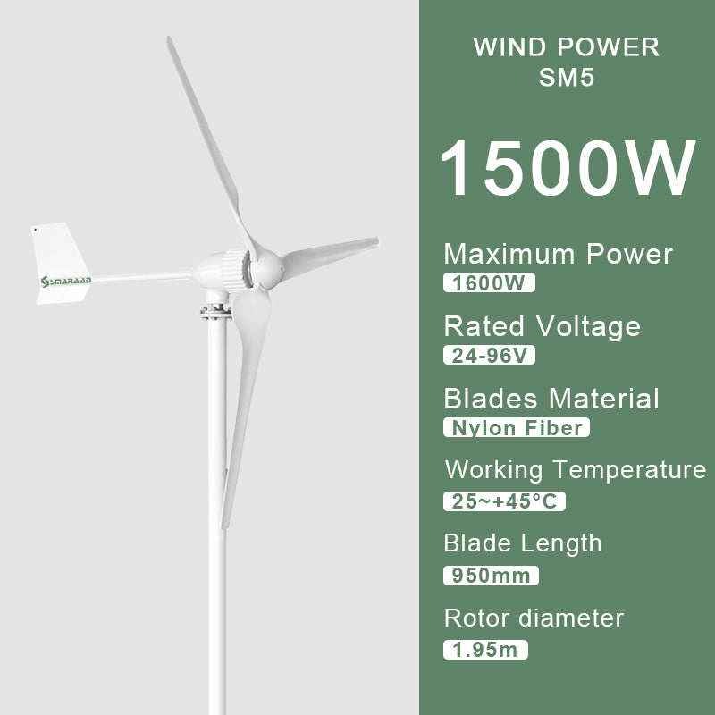 Smaraad SM5 1500W 2000W Efficient Wind Turbine Horizontal wind generator turbine with low wind speed