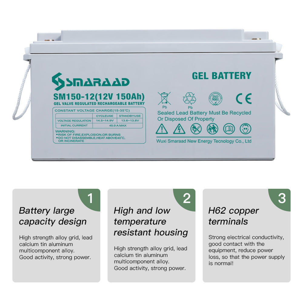 SMARAAD Deep cycle Gel battery 12v 200Ah 250Ah 150Ah solar panel storage gel battery system for home