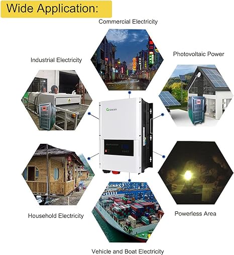 Growatt Solar Inverter 6000W, Off Grid Solar Inverter 48V DC to 120 AC, Split Phase Solar Inverter Built-in 80A MPPT, Hybrid Solar Inverter Charger with WIFI Module, Output Grid Solar Inverter Charger