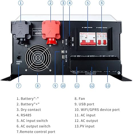 Growatt Solar Inverter 6000W, Off Grid Solar Inverter 48V DC to 120 AC, Split Phase Solar Inverter Built-in 80A MPPT, Hybrid Solar Inverter Charger with WIFI Module, Output Grid Solar Inverter Charger