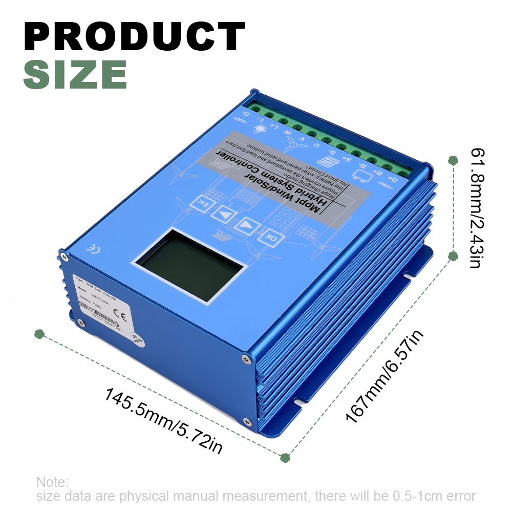 SMARAAD Wind Solar Hybrid Charge Controller 2500W, MPPT Booster Regulator for Off Grid Systems, 12V 24V 48V,2000W Wind Turbine 600W Solar Panel Power Controller with Dump-load, Wind: 0-2000W, Solar: 0-600W,Free Shipping