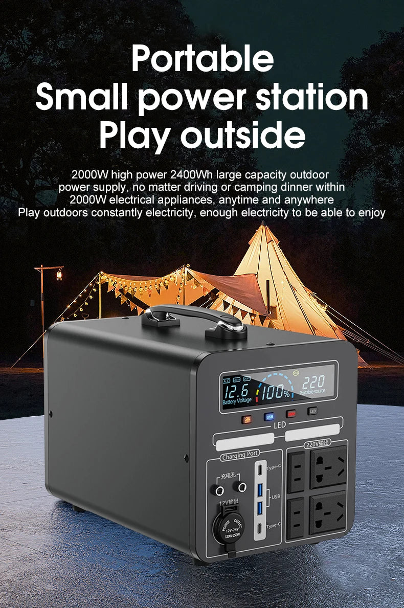 Outdoor Mobile Power Supply 220V 2000W Iarge Capacity Portable Charging Station Outdoor Camping Emergency Energy Storage Boiler