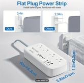 2PCS Flat Plug Surge Protector Power Strip, 5 Ft Braided Flat Extension Cord With 3 USB Charger (1 USB C), 8 AC Outlets Compact Desk Charging Station Wall Mount For Office, School, Dorm