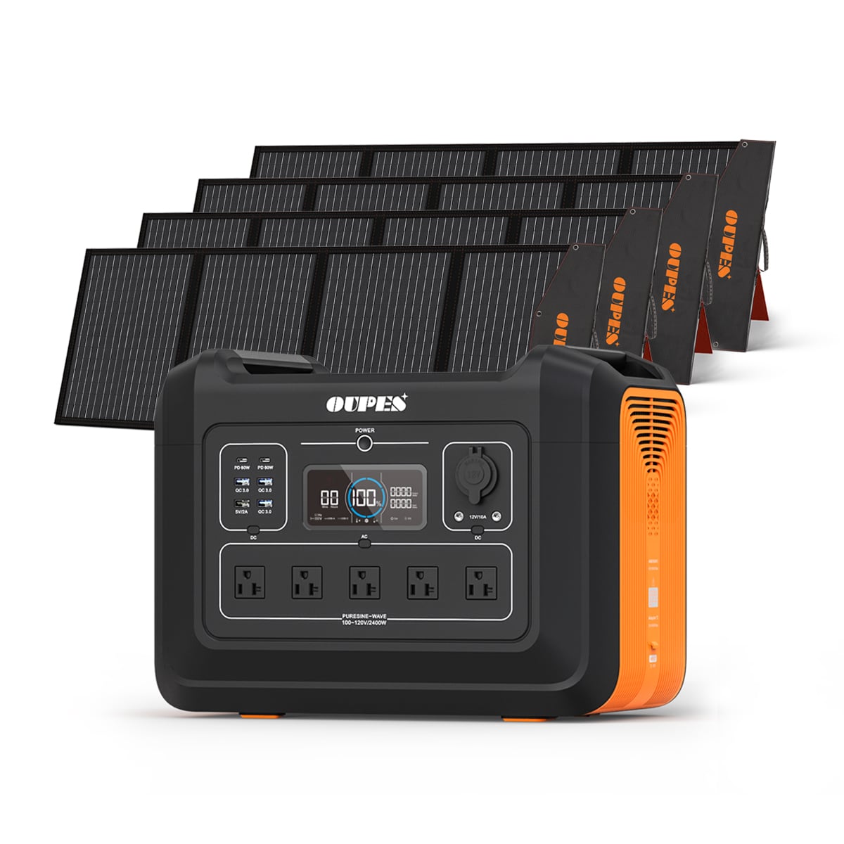 2400W Solar Generator with 2pc 240W Panels Included, Portable LiFePO4 Power Station w/ 5 2400W AC Outlets for Outdoors Camping RV High-Power Appliances Emergency