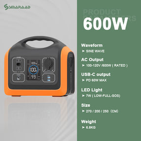 600W Portable Power Station, Solar Generator  LiFePO4 Battery Backup Solar Powered Generators Quick Charge Pure Sine Wave 110V AC Outlet Powerbank for Home Use Camping Outdoors Travel