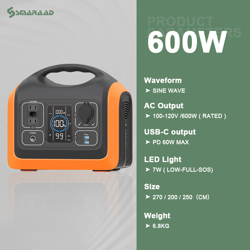 600W Portable Power Station, Solar Generator  LiFePO4 Battery Backup Solar Powered Generators Quick Charge Pure Sine Wave 110V AC Outlet Powerbank for Home Use Camping Outdoors Travel