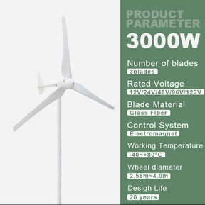 Smaraad SL 2000W 3000W 5000W Horizontal Wind Turbine Power Windmill 3 Blade Generator Electric With MPPT Controller Off Grid System