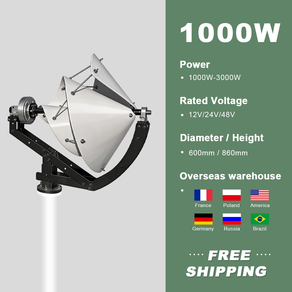 Smaraad SS 1000W Horizontal Style Wind Turbine Generator - 12V/24V/48V, High Efficiency,Helix Design for Home, Garden & Off-Grid Use