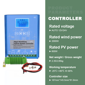 SMARAAD Wind Solar Hybrid Charge Controller 2500W, MPPT Booster Regulator for Off Grid Systems, 12V 24V 48V,2000W Wind Turbine 600W Solar Panel Power Controller with Dump-load, Wind: 0-2000W, Solar: 0-600W,Free Shipping