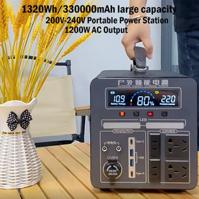 200-240V 1200W Solar Generator 330000mAh 1320Wh Portable Power Station Pure Sine Wave for Home Car Refrigerator Drone Laptops