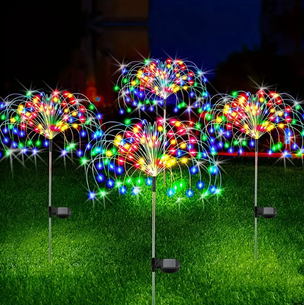 1 Pack Solar Firework Light Outdoor, IP65 Waterproof Solar Garden Flower Lights with 8 Lighting Modes, Decorative Fairy Lights with Stake, Halloween, Christmas Decorative Lights for Patio Patio Garden Path Courtyard Villa Outdoor Lighting Decoration