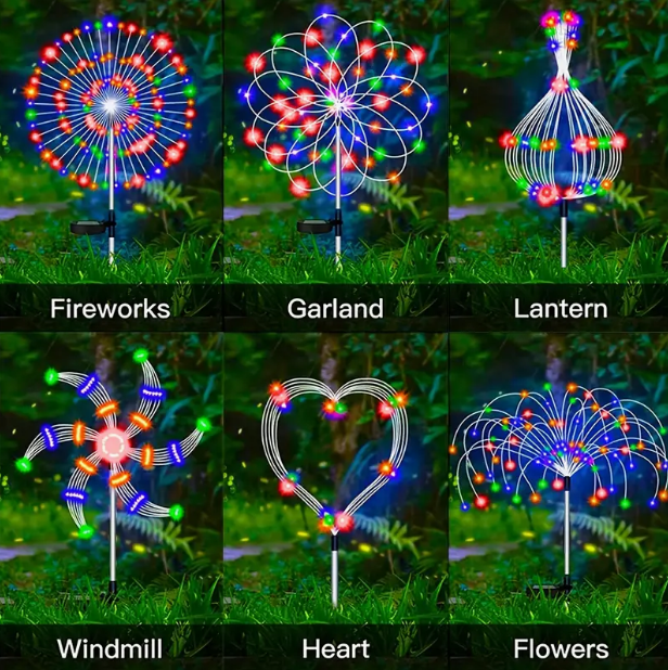 1 Pack Solar Firework Light Outdoor, IP65 Waterproof Solar Garden Flower Lights with 8 Lighting Modes, Decorative Fairy Lights with Stake, Halloween, Christmas Decorative Lights for Patio Patio Garden Path Courtyard Villa Outdoor Lighting Decoration