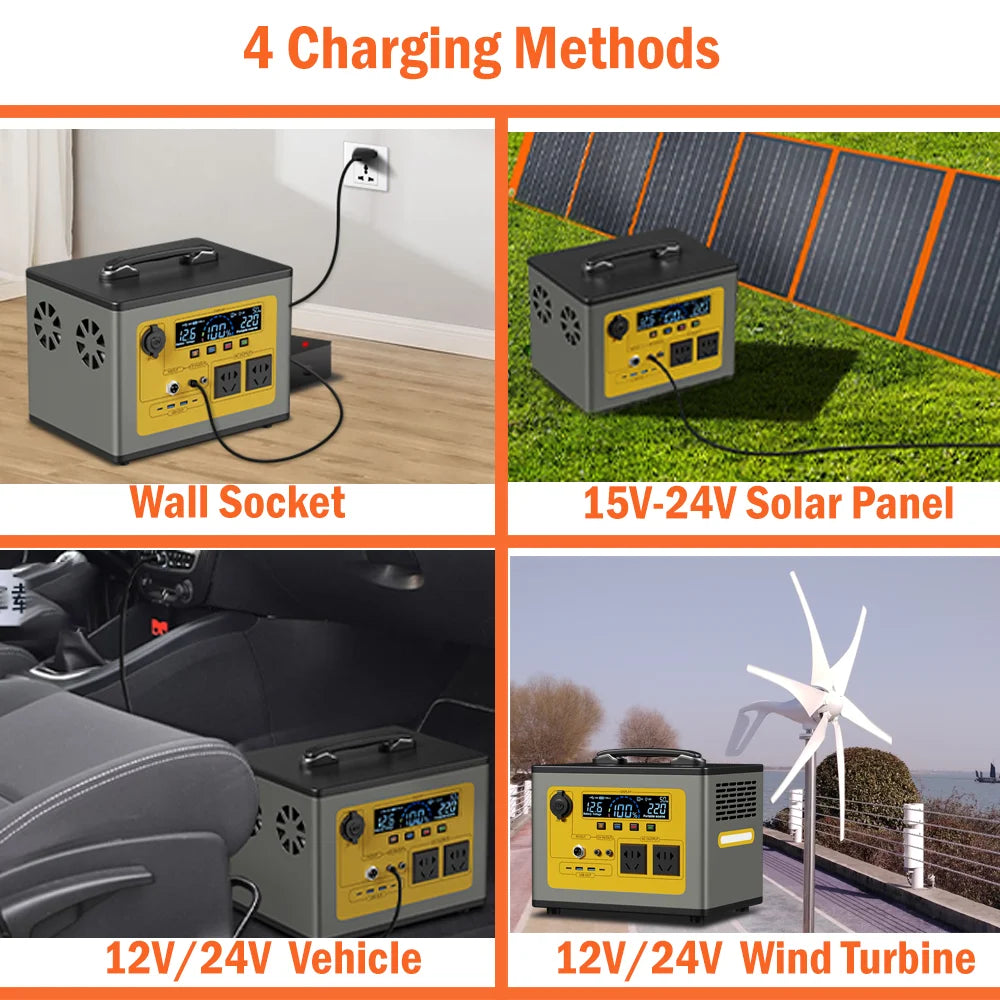 220V - 240V 1320Wh Power Station Protable Power Bank 1200W 450000mAh Lifepo4 Battery With EU Plug Fast Charging Solar Generator