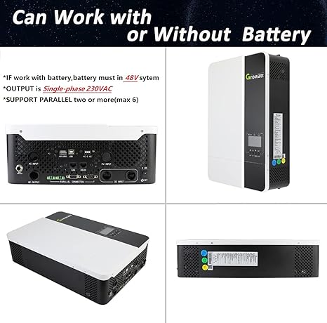 Growatt Solar Inverter Growatt 3500W 48V Hybrid Inverter, 80A MPPT Solar Controller Output AC220V Input PV max 450V Can Work with or Without Battery