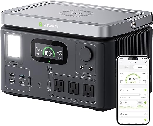 Portable Power Station Generators: VITA550 Solar Generator (Solar Panel Optional) with 538Wh LiFePO4 Battery,1 Hour Fast Charging, 600W (1200W Surge) Output for Outdoor Camping/RVs/Home Use