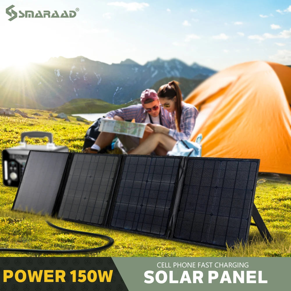 150W 18V Foldable Solar Panel USB Portable Solar Phone Charger   DC Output PD Type-c  Tablets Camping Van RV Trip