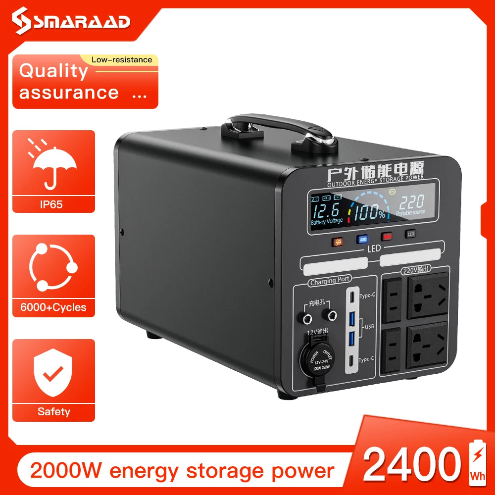 Outdoor Mobile Power Supply 220V 2000W Iarge Capacity Portable Charging Station Outdoor Camping Emergency Energy Storage Boiler
