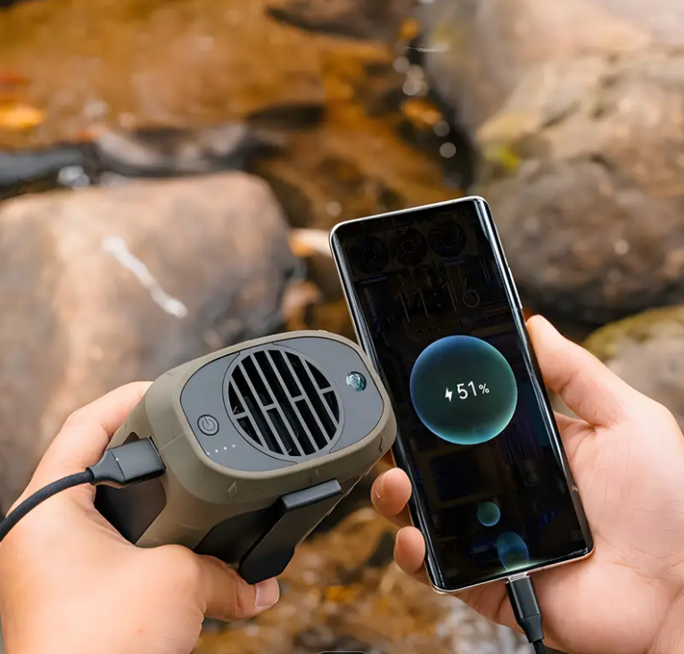 Waist Fan, Clip-on Fan, Belt Fan - Portable Cooling Fan with 8000mAh Battery, Portable Charger - 20H Working Time, LED SOS Light - 3 Speeds, 15500RPM Airflow - Shirt Fan for Jobsite, Farming, Fishing, Travel