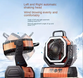 Portable USB Rechargeable Outdoor Fan with LED Lights for Camping, Fishing, Office, Home Use