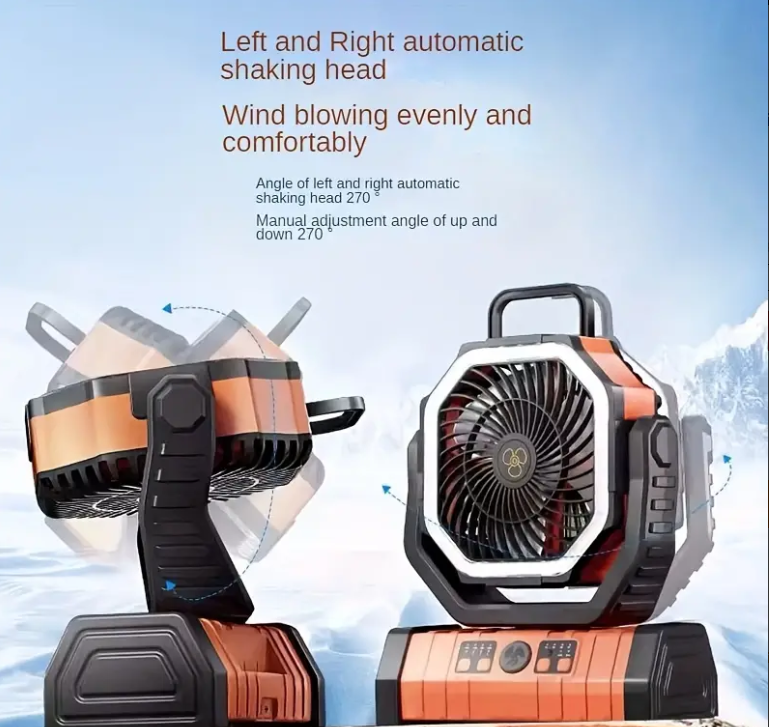 Portable USB Rechargeable Outdoor Fan with LED Lights for Camping, Fishing, Office, Home Use