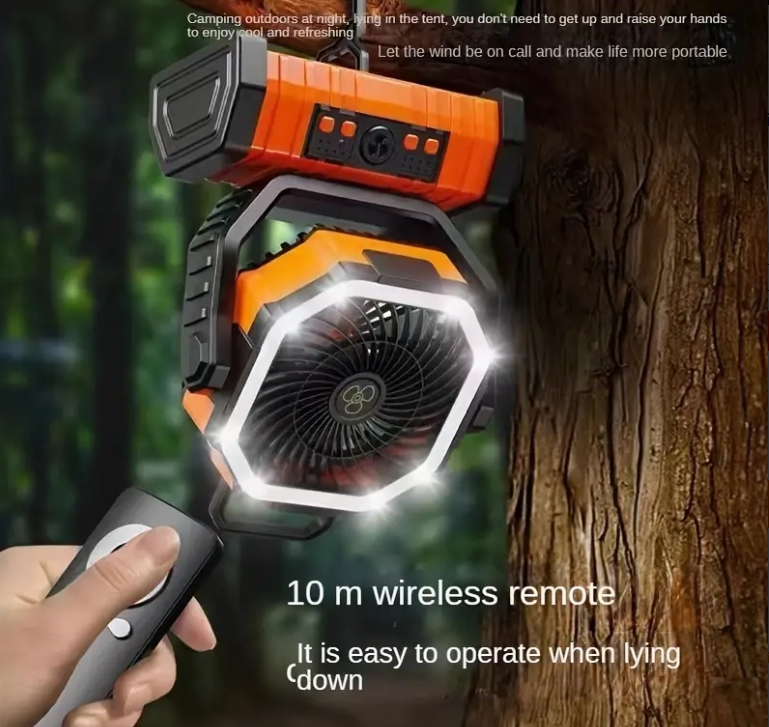 Portable USB Rechargeable Outdoor Fan with LED Lights for Camping, Fishing, Office, Home Use