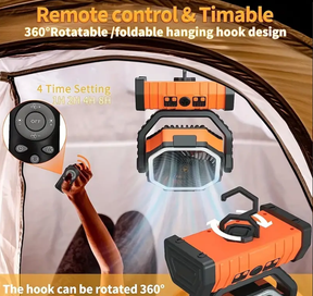 Portable USB Rechargeable Outdoor Fan with LED Lights for Camping, Fishing, Office, Home Use