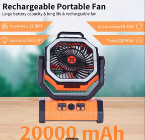 Portable USB Rechargeable Outdoor Fan with LED Lights for Camping, Fishing, Office, Home Use