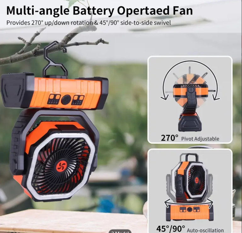 Portable USB Rechargeable Outdoor Fan with LED Lights for Camping, Fishing, Office, Home Use