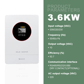 SMARAAD 3.6KW Solar Inverter and Controller Integrated Unit Wall-mounted Solar 24V DC to 220V AC Inverter built-in MPPT Pure Sine Wave Inverter Solar Charge Controller Suitable for Solar Power Systems