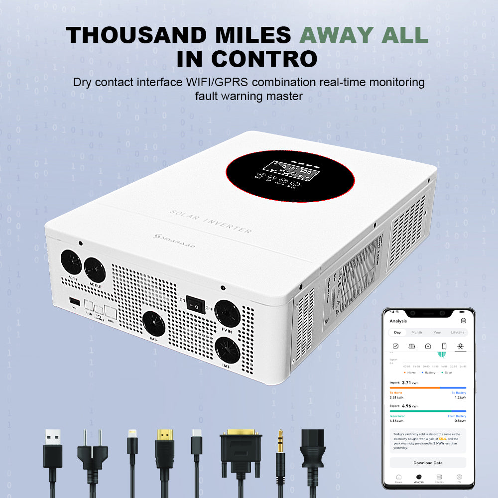 SMARAAD 3.6KW Solar Inverter and Controller Integrated Unit Wall-mounted Solar 24V DC to 220V AC Inverter built-in MPPT Pure Sine Wave Inverter Solar Charge Controller Suitable for Solar Power Systems