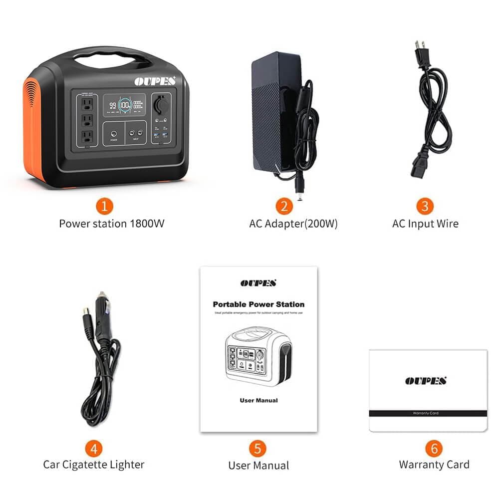 1800W Portable Power Station, 1488Wh LiFePO4 Solar Generator w/ 3 AC Outlets (4000W Peak), Emergency Power for Home Backup, Outdoor RV/Van Camping