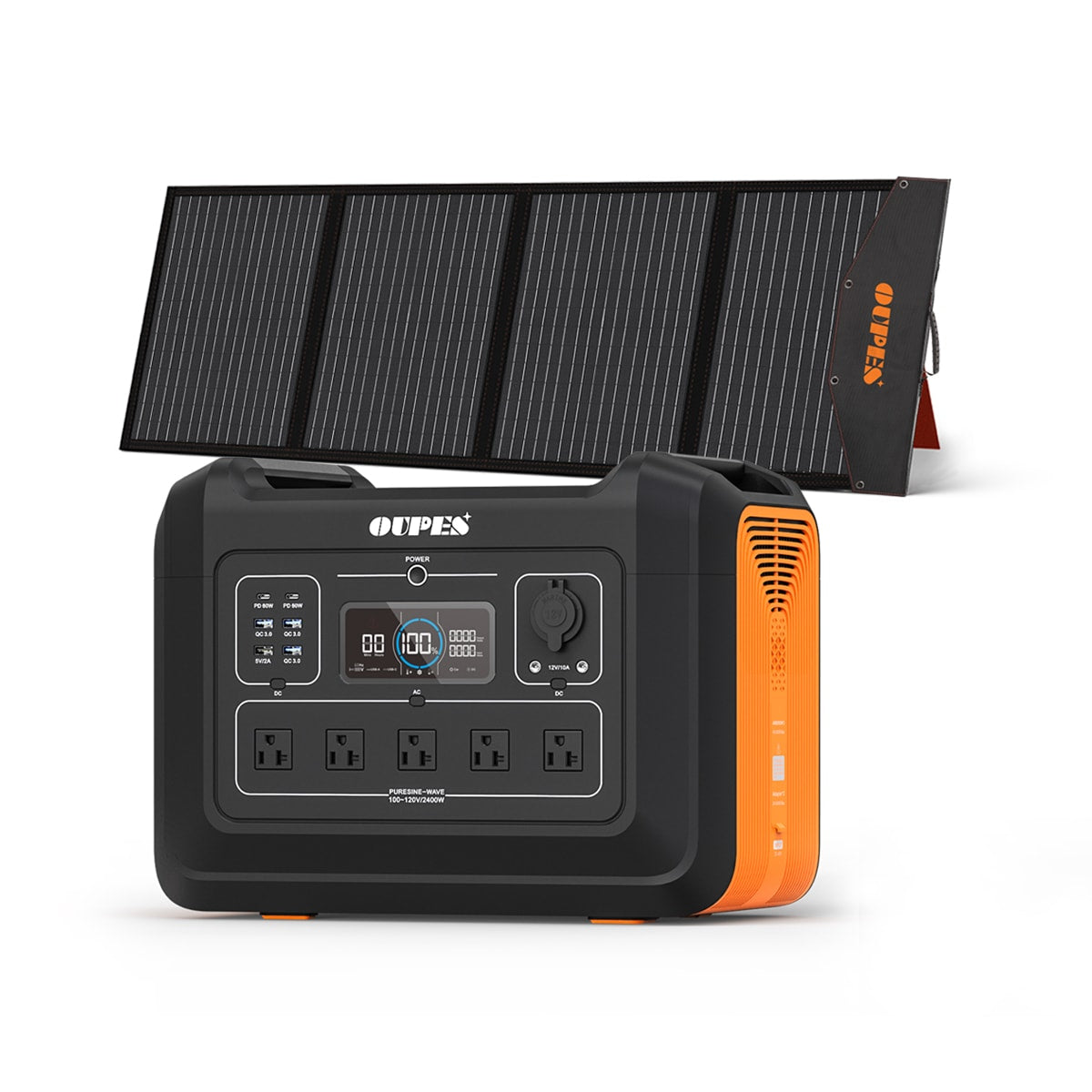 2400W Solar Generator with 2pc 240W Panels Included, Portable LiFePO4 Power Station w/ 5 2400W AC Outlets for Outdoors Camping RV High-Power Appliances Emergency